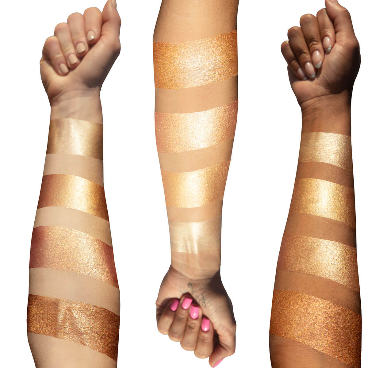 Arm Swatches of Beautiful mess on three different skin tones
